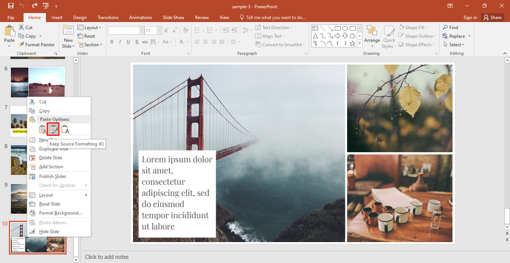 Step 2: Merge PPT file by Copy and Paste Slides